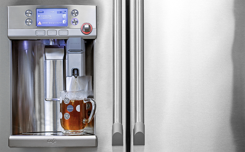 Illustration for article titled GE's New Fridge Has a Keurig Coffee Machine Built Right Into the Door